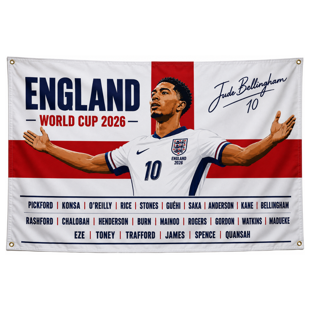 ENGLAND Commemorative Flag/Banner World Cup 2026. 5x3ft. Jude Bellingham