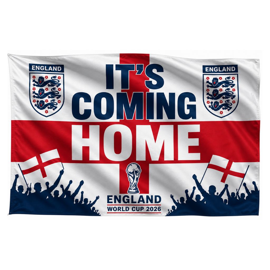 England/Three Lions World Cup 2026 Flag/banner - 5x3ft - "It's Coming Home"