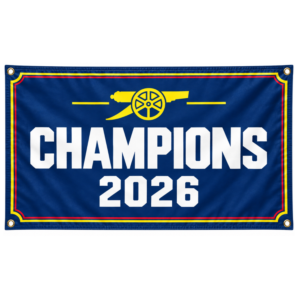 Arsenal Champions 2026 Flag – Navy Blue Banner with Cannon Crest | 5x3ft | NEW