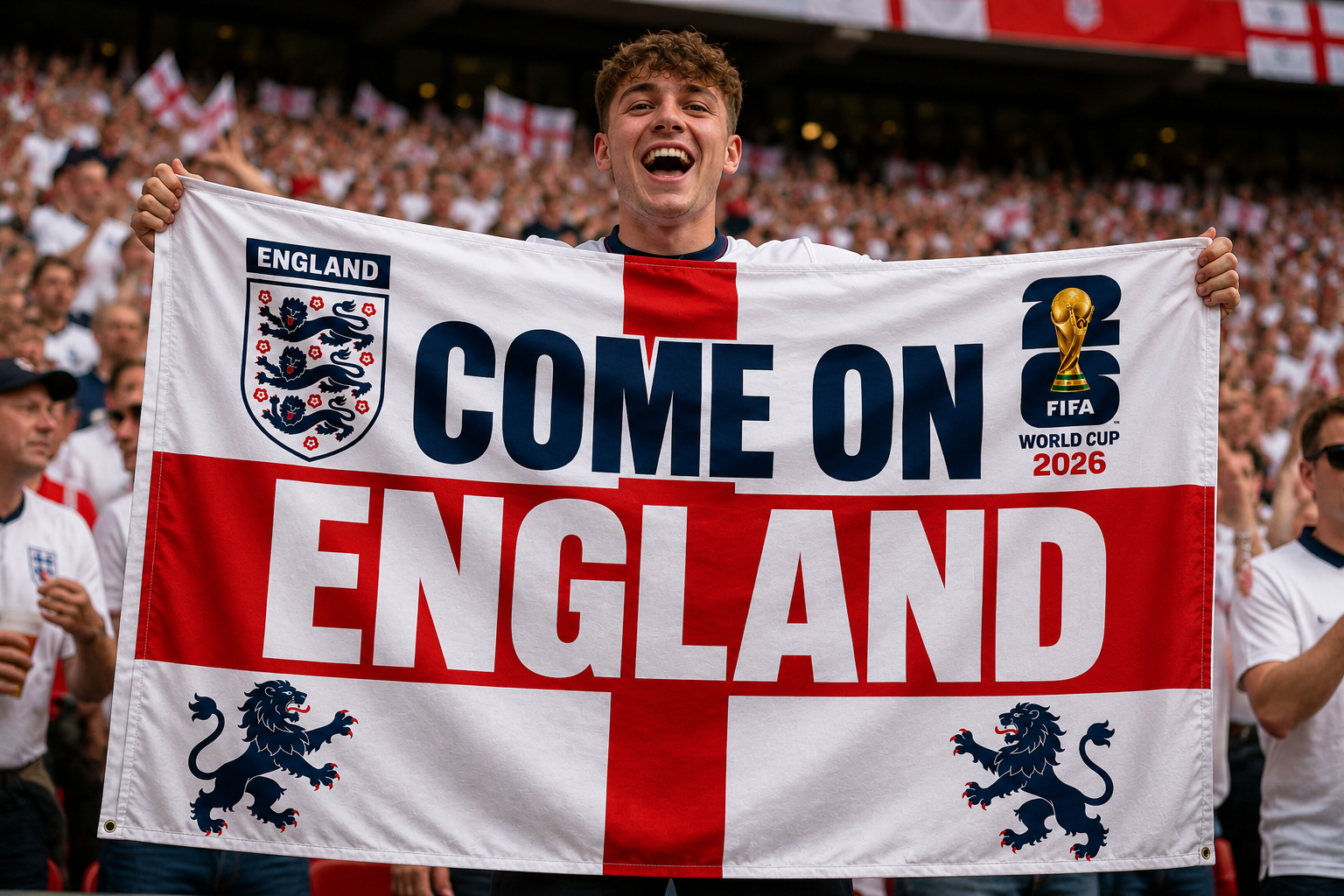 England World Cup 2026 Flag/banner - 5x3ft - "Come on England"
