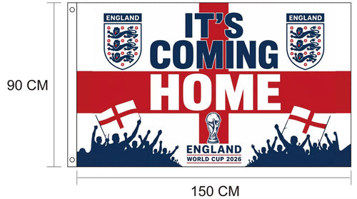 England/Three Lions World Cup 2026 Flag/banner - 5x3ft - "It's Coming Home"